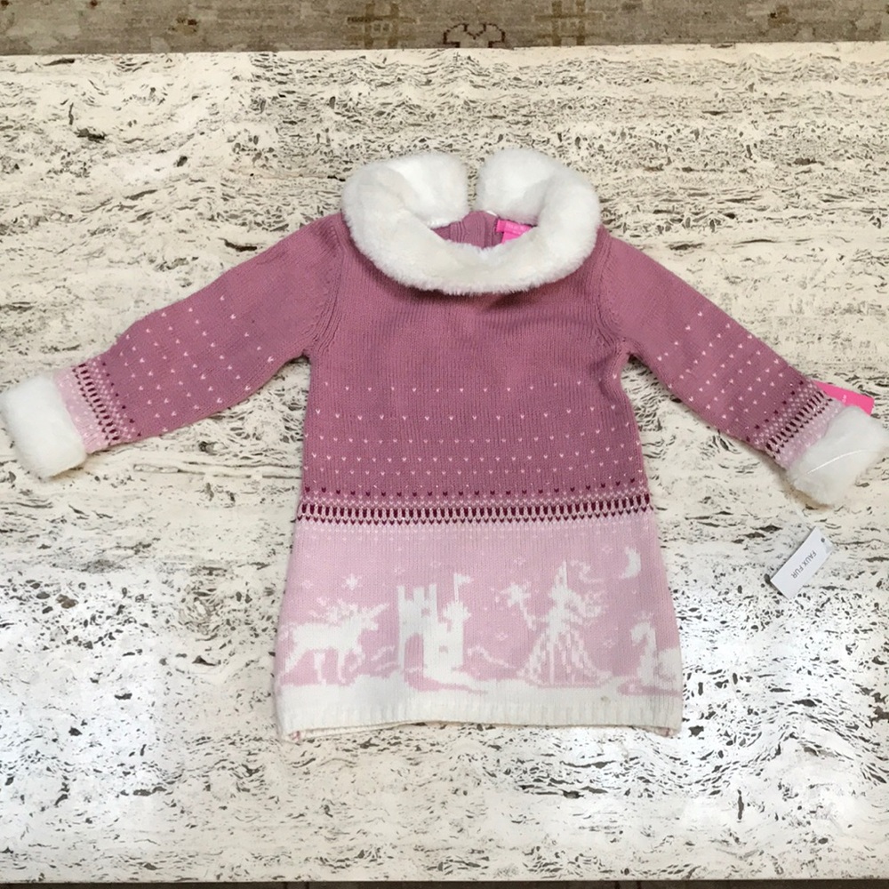 Isaac mizrahi little girls sweater fur trim 6-9 m